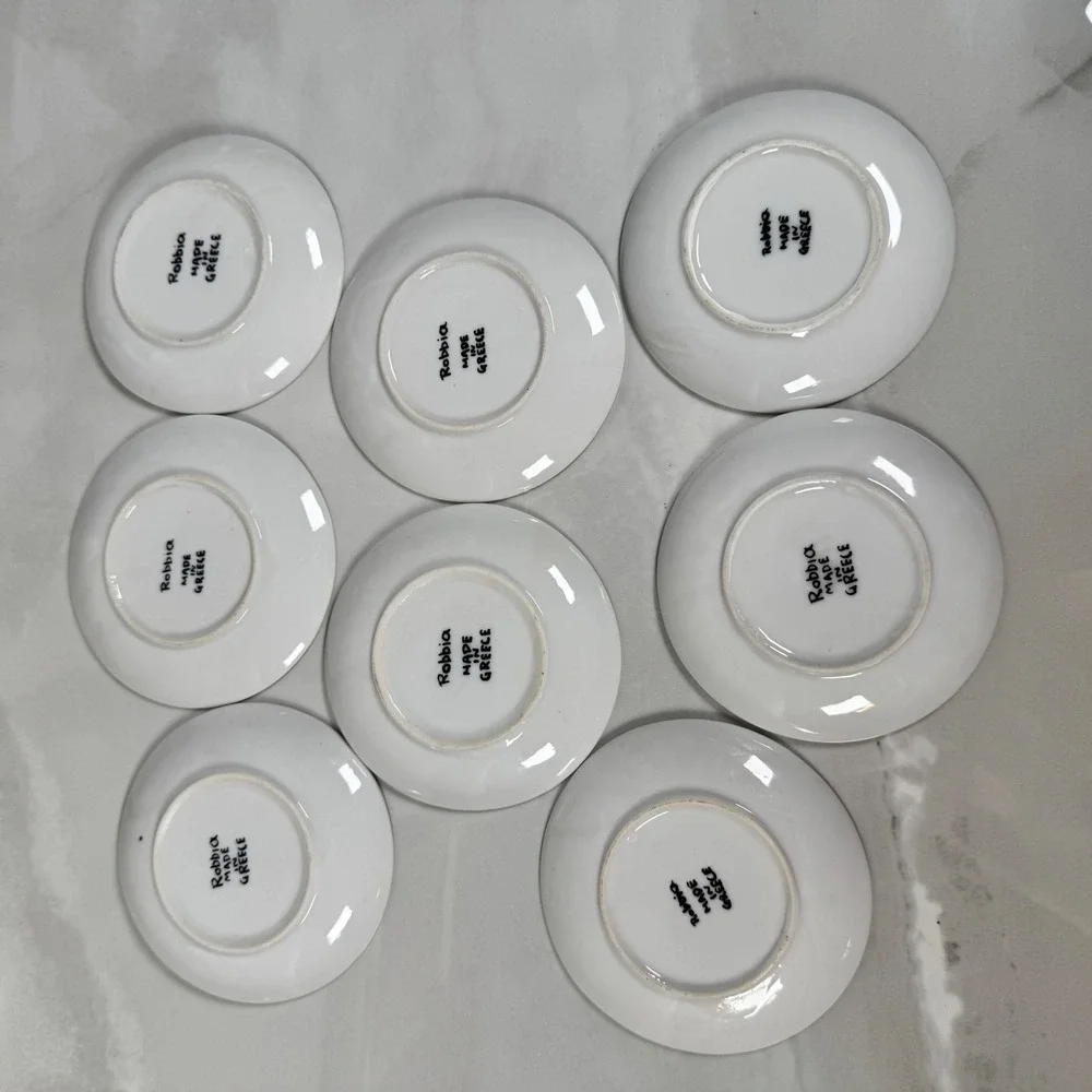 Vintage Greek Black and White Demitasse Cups and Saucers Set Greek Key Parthenon